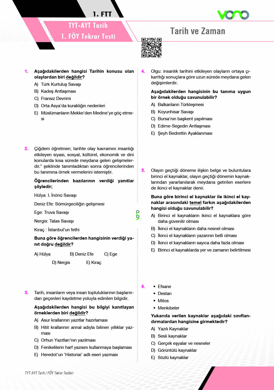 TYT AYT Tarih Föy Tekrar Testleri